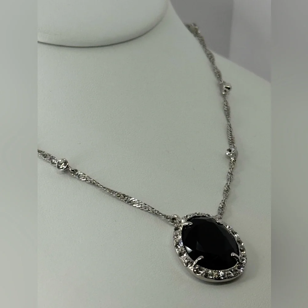 Monet Silver Tone Jet and Crystal Station Necklace - Picture 2 of 8